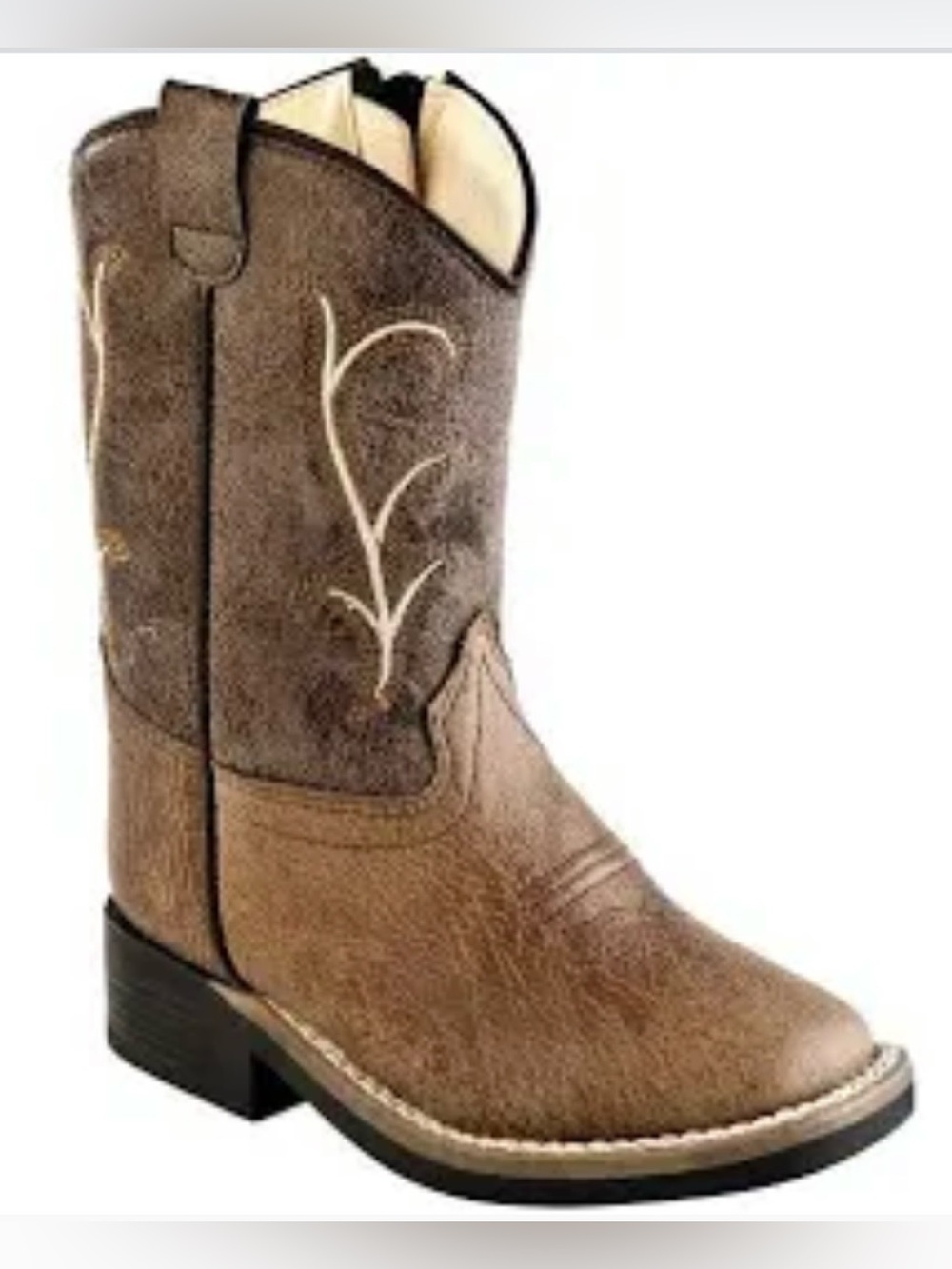 OLD WEST TODDLER TAN AND BROWN WIDE SQUARE TOE COWBOY BOOTS size 8